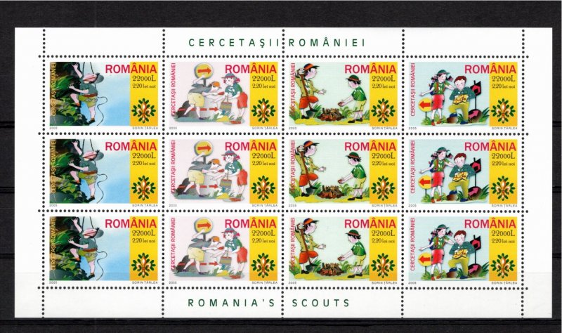 Romania 2005 MNH Sc 4735a sheetlet with three strips of 4