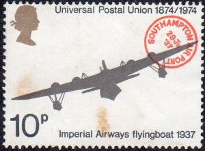 Great Britain 723 - Used - 10p Flying Boat / UPU (1974) (cv $0.60)