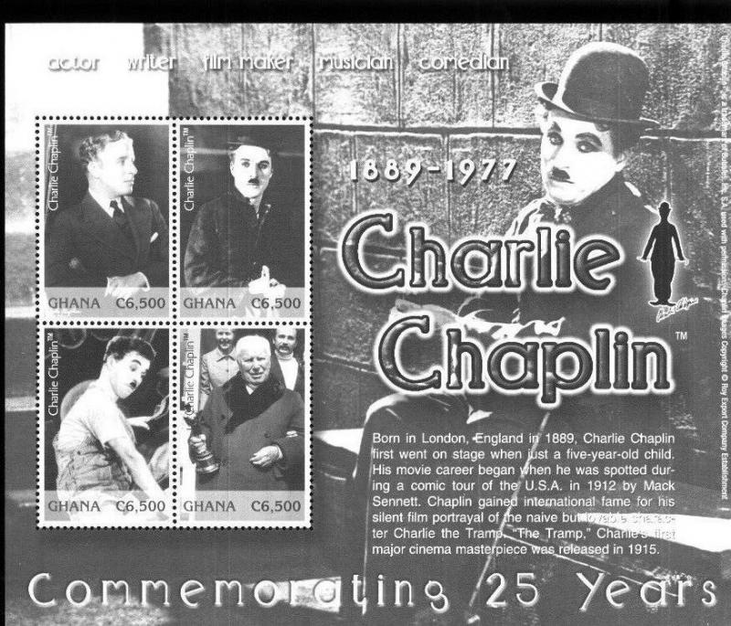 CHARLIE CHAPLIN Commemorating 25 yrs - Souvenir Sheet #2361 MNH - Ghana E32