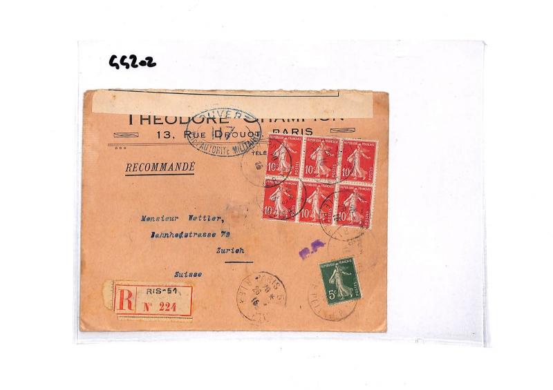 GG202 1916 Paris France Zurich Switzerland Cover {samwells-covers}PTS