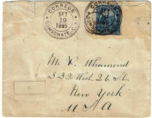 Salvador 1895 Sonsonate cancel on cover to the U.S., short paid, Seebeck issue