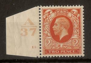 GB 1934-36 GV 2d A37 Cyl 13 no dot MNH