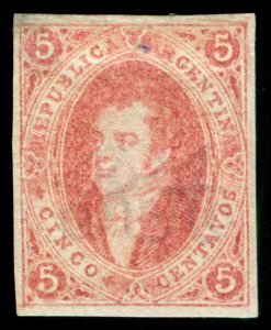 MOMEN: ARGENTINA GJ #16 1864 IMPERF MINT OG H VF **SOLARI CERT**