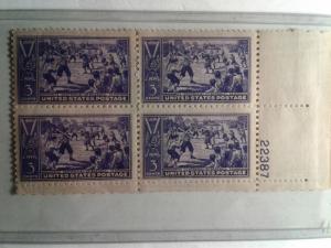 SCOTT # 855 BASEBALL PLATE BLOCK  VERY DESIRABLE MINT HINGED   1939