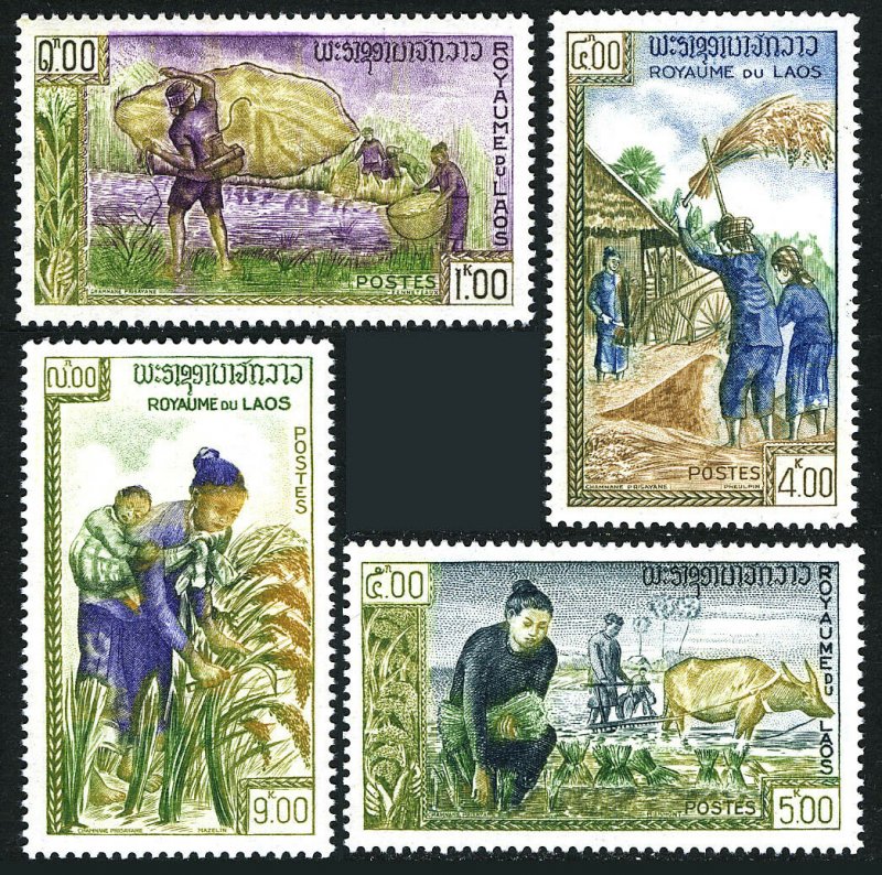 Laos 81-84, MNH. FAO Freedom from Hunger campaign. Rice harvest, 1963