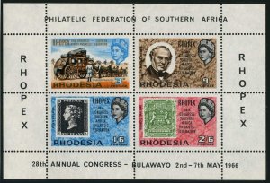 Rhodesia 240a,MNH.Michel Bl.1. RHOPEX-1966,Mail Coach,Rowland Hill.