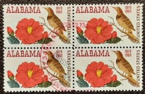 US Scott # 1375; 6c  Alabama  from  1969; used block of 4; off paper; VF;