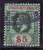 Strait Settlements-Sc #171-$5 grn & red, grn-used-KGV-