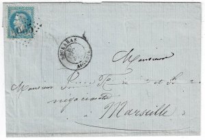 Algeria 1870 Soukaras (5065) cancel on cover to France, franked France Scott 33