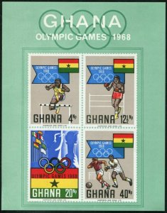 Ghana 343a sheet,MNH. Michel Bl.33. Olympics Mexico-1968.Hurdling,Boxing,Soccer,