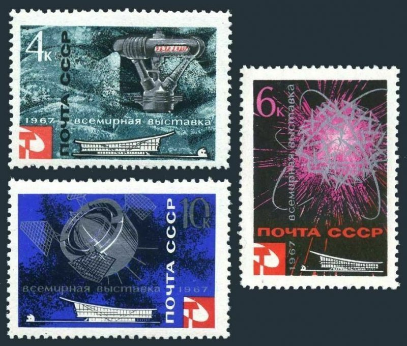 Russia 3295-3297, 3298, MNH. Mi 3318-3320 Bl.45. EXPO Montreal-67. Proton space.