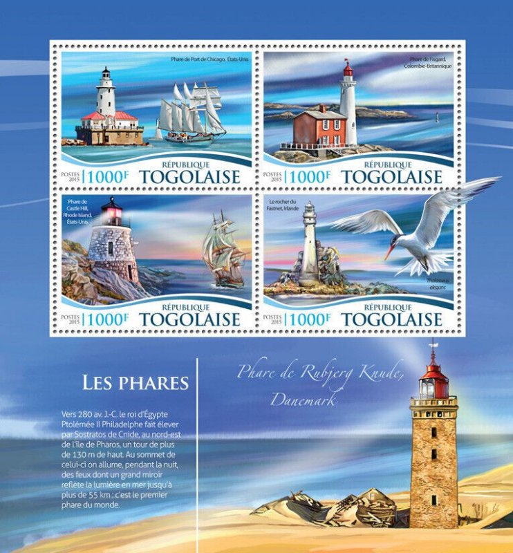 Lighthouses Stamps Togo 2015 MNH Castle Hill Fastnet Lighthouse 4v M/S