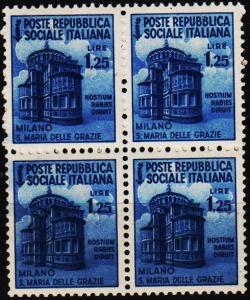 Italy(Social Republic). 1944 1L25(Block of 4).S.G.114. Unmounted Mint