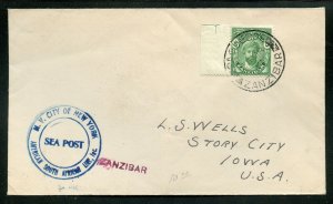 Zanzibar Paquetbot Sea Post clean cover to Story City Iowa scarce destination