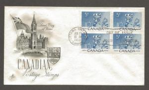 Canada ArtCraft Block of 4 -- HOCKEY FDC #359 - January 23, 1956