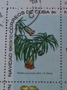 ​CUBA-1969-SC#1473a CHRISTMAS-LOVELY WILD FLOWERS IMPRINT BLOCK FANCY CANCEL VF