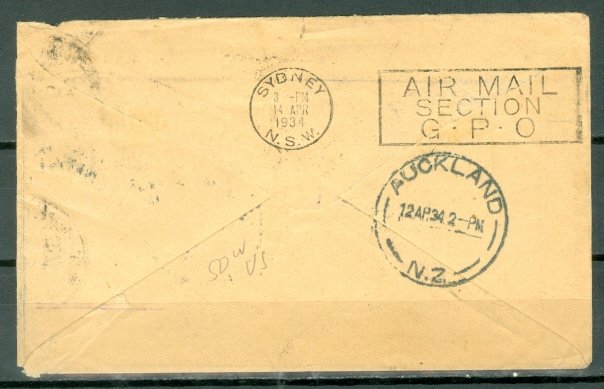 AUSTRALIA-NEW ZEALAND 1934 1st AIR MAIL FLIGHT COVER...LOW$$