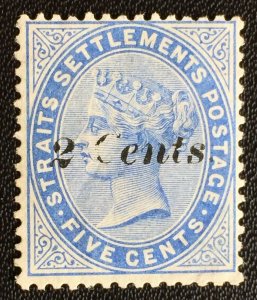 MALAYA STRAITS SETTLEMENTS 1887 QV 2c Opt 5c MNG Damaged C SG#85 M3066