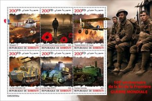 DJIBUTI - 2023 - End of World War One - Perf 6v Sheet - Mint Never Hinged