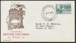 1958 #377 BC Centenary FDC Capital City Cachet Victoria BC Barrel