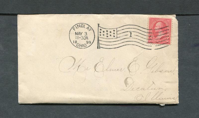 Postal History - Findlay OH 1899 Black American Flag AMF-B14 Cancel Cover B0559