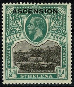 ASCENSION 1922 KG V 1/2d BLACK & GREEN MINT NEVER HINGED (MNH) Wmk. MSCA VGC