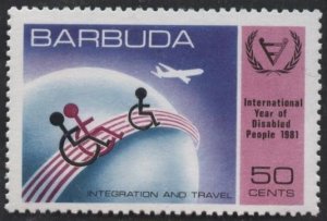 Barbuda 502 (mnh) 50c Year of the Disabled, travel (1981)