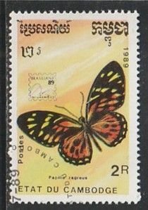 1989 Cambodia - Sc 997 - used VF - 1 single - Butterflies - PHILANIPPON 91