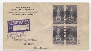 1926 New York #628 5ct Ericsson block Worden first day cover handstamp [a39.91]