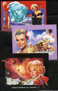 MONGOLIA  MARILYN MONROE GROUP OF THREE IMPERFORATE SOUVENIR SHEETS MINT NH