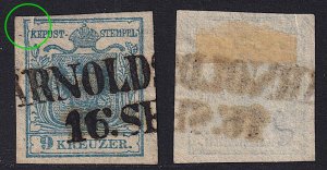 Austria - 1850 - Scott #5 - used - T. II - ARNOLDSTEIN pmk - preprint paper fold