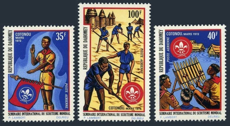 Dahomey C154-C156,C156a,MNH.Michel 472-474,Bl.18. Scouting 1972.Flag,Games.
