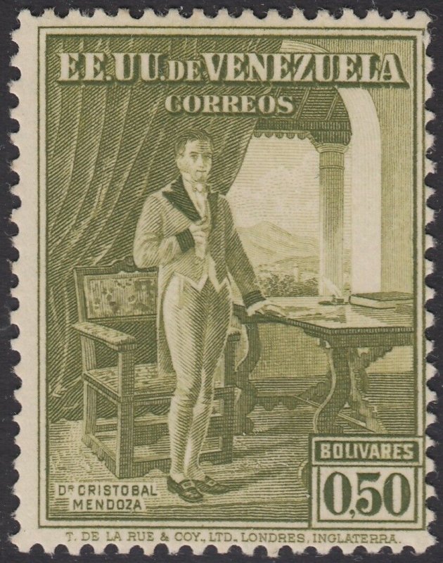 Venezuela 1939 50c Light Olive Green. MNH unmounted. Scott 355, SG 599