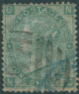 Great Britain 1867 SG117 1s green QV CNNC plate 4 FU (amd)