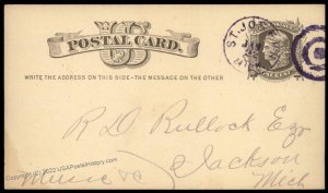 USA 1877 Michigan ST JOSEPH Violet Cancel Postal Card Cover 96343