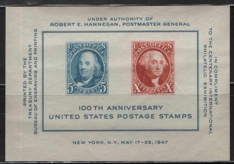 US, 948, MNH, PLATE BLOCK, 1947, CENTENARY INTERNATIONAL, SOUVENIR SHEET