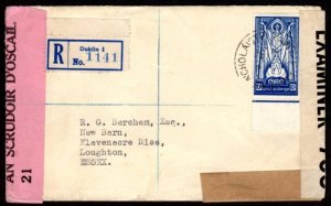 1937 10/- bottom marg. used on reg. cover College Green to Essex