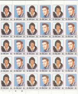 #874-77 a-b St. Vincent Mint OGNH sheets of 30 Elvis Presley