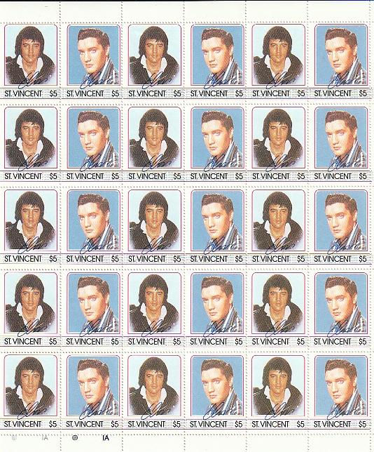 #874-77 a-b St. Vincent Mint OGNH sheets of 30 Elvis Presley