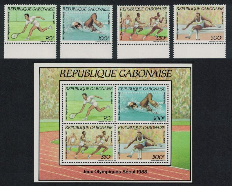 Gabon Tennis Swimming Olympic Games Seoul 4v+MS 1988 MNH SG#1012-MS1016