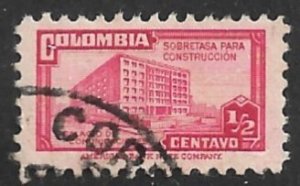 COLOMBIA 1945-48 1/2c Carmine Rose POSTAL TAX STAMP Sc RA21 VFU