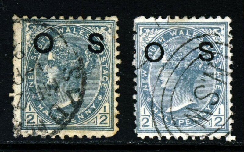 NEW SOUTH WALES AUSTRALIA QV 1892 ½d. Grey Overprinted OS SG O58a & SG O58b VFU