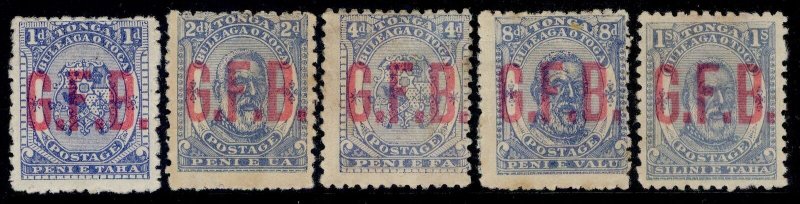TONGA QV SG O1-O5, 1893 complete set, UNUSED. Cat £300.