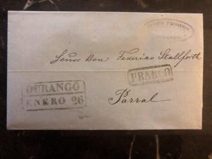 1864 Durango Mexico Stampless Letter sheet Cover To Parral Chihuahua