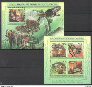 2011 Togo Fauna Wild Animals Birds Reptiles Year Of Forest Bl+Kb ** Tg1212