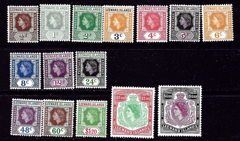 Leeward Is 133-47 MNH 1953-57 QEII Definitive Set