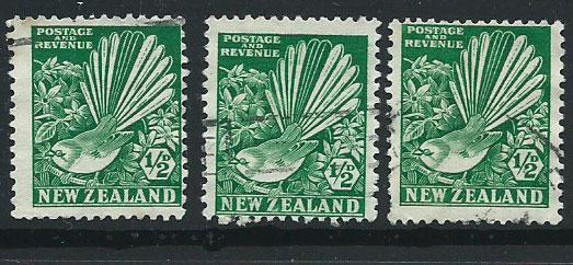 New Zealand SG 577 3 copies 3 different print positions