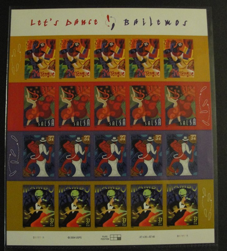 US Sc. #3939 – 3942 – Lets Dance Sheet – MNH