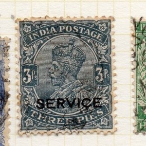 India GV 1920s Early Issue Fine Used 3p. Optd Service 189836