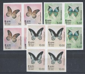 Sri Lanka 1978 Butterflies: 50c - 10r as sg660-2 um imperf blocks of 4